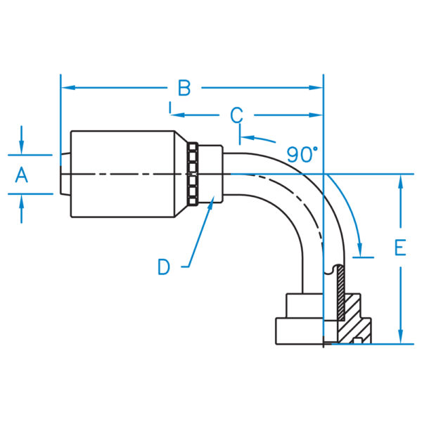 CAT90-32-32-W by Kurt Hydraulics | CAT Flange | 90° Elbow | for 2" Hose ID