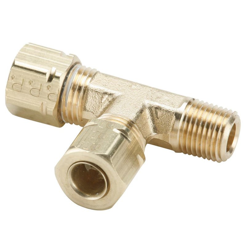 171CA-6-4 by Parker | Compress-Align® Fittings | 3/8" Tube Size x 1/4" Male Pipe Thread x 9/16" Thread | 1.84" Length | Tee | Brass | Pack of 10