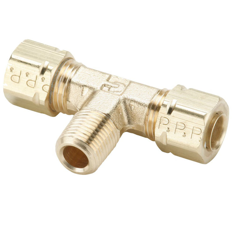 172CA-6-6 by Parker | Compress-Align® Fittings | 3/8" Tube Size x 3/8" Male Pipe Thread x 9/16" Thread | 2.14" Length | Tee | Brass | Pack of 10