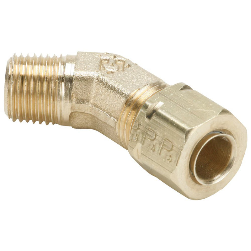 179CA-4-4 by Parker | Compress-Align® Fittings | 1/4" Tube Size x 1/4" Male Pipe Thread x 7/16" Thread | 45° Elbow | Brass | Pack of 10