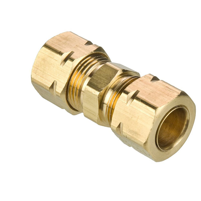 62CA-6-4 by Parker | Compress-Align® Fittings | Union | 1/4" x 3/8" Tube Size x 7/16" x 9/16" Thread | 9/16" Hex | 1.37" Length | Straight | Brass | Pack of 10