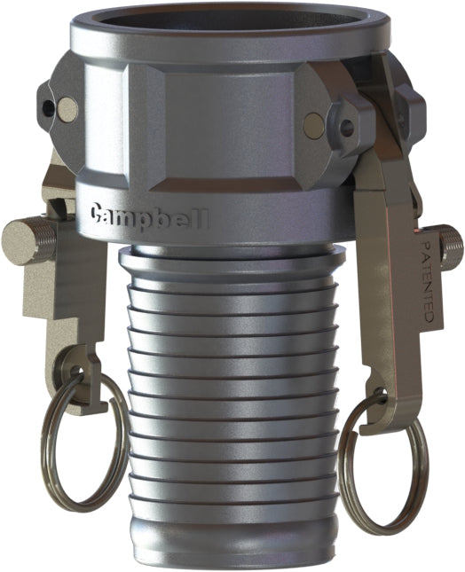 CL-AL-400C by Campbell Fittings | Cobra Cam & Groove Coupling | Type C (with ferrule interlock & Locking Handles) | 4" Female Coupler x 4" Hose Shank | Aluminum