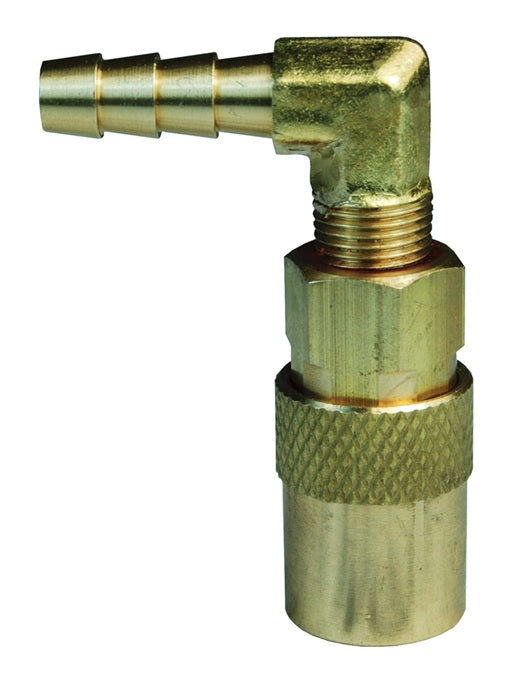 2CM9S2.5-B by Dixon Valve | Hydraulic Quick Disconnect Coupling | CM-Series | Hose Barb | 90° Elbow | 5/16" Hose ID x 1/4" Industrial Mold Interchange | Socket | Valved | Silicone Seal | Brass