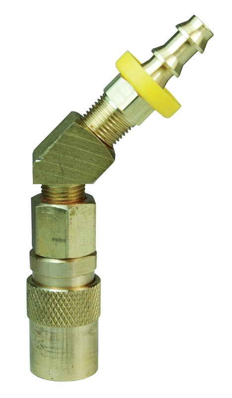 3CM4B4-B-E by Dixon Valve | Hydraulic Quick Disconnect Coupling | CM-Series | Push-Loc Hose Barb | 45° Elbow | 1/2" Hose ID x 3/8" Industrial Mold Interchange | Socket | Unvalved | Silicone Seal | Brass