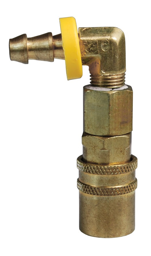 2CM9B2-B by Dixon Valve | Hydraulic Quick Disconnect Coupling | CM-Series | Push-Loc Hose Barb | 90° Elbow | 1/4" Hose ID x 1/4" Industrial Mold Interchange | Socket | Valved | Silicone Seal | Brass