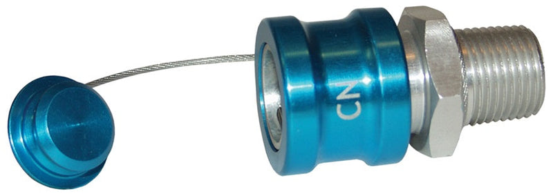 CN-P by Dixon Valve | FloMAX Standard-Series | Coolant Fluid Nozzle | with Ball Lock & Plug | 1/2" Male NPT | Teal/Blue | Anodized Aluminum