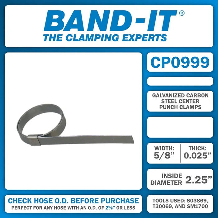 CP0999 by Band-It | Center Punch Clamp | 2.25" ID | 5/8" Width | 0.025" Thickness | Galvanized Carbon Steel | 100/Box