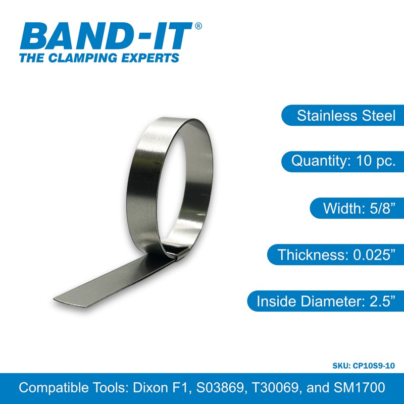 CP10S9-10 by Band-It | Center Punch Clamp | 2.5" ID | 5/8" Width | 0.025" Thickness | 201 Stainless Steel | 10/Box