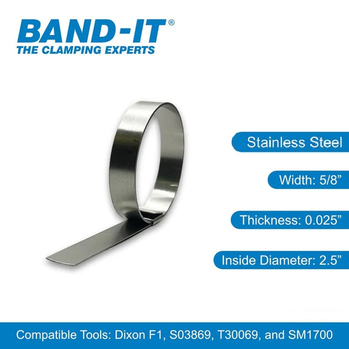 CP10S9 by Band-It | Center Punch Clamp | 2.5" ID | 5/8" Width | 0.025" Thickness | 201 Stainless Steel | 50/Box