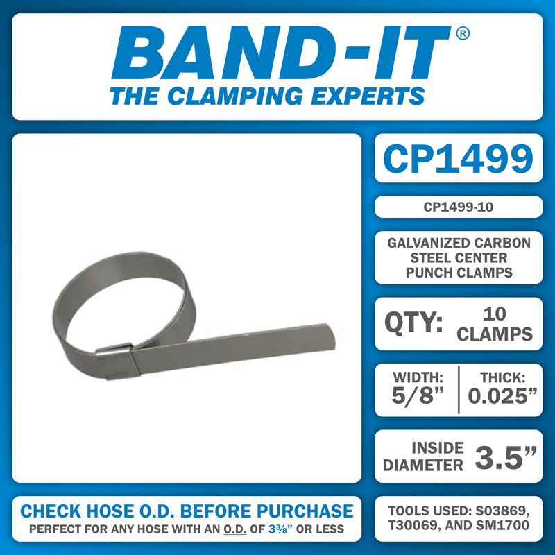 CP1499-10 by Band-It | Center Punch Clamp | 3.5" ID | 5/8" Width | 0.025" Thickness | Galvanized Carbon Steel | 10/Box