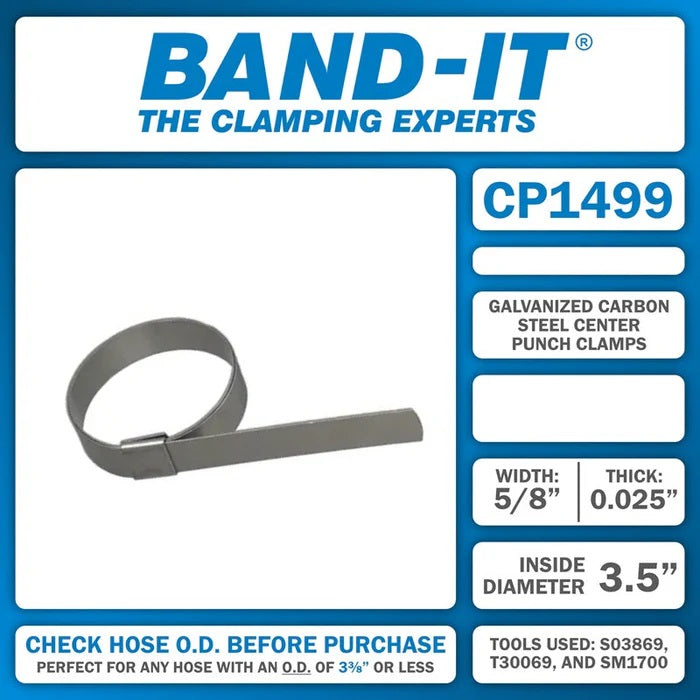 CP1499 by Band-It | Center Punch Clamp | 3.5" ID | 5/8" Width | 0.025" Thickness | Galvanized Carbon Steel | 50/Box
