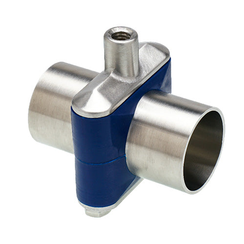 HM-250P-304ZPG by ACL Hygienic | Zero Puddle Silicone Hang Mount w/ Guided Loose Fit | 2-1/2" Pipe Size x 1/2" Thread Size | Blue | 304 Stainless Steel
