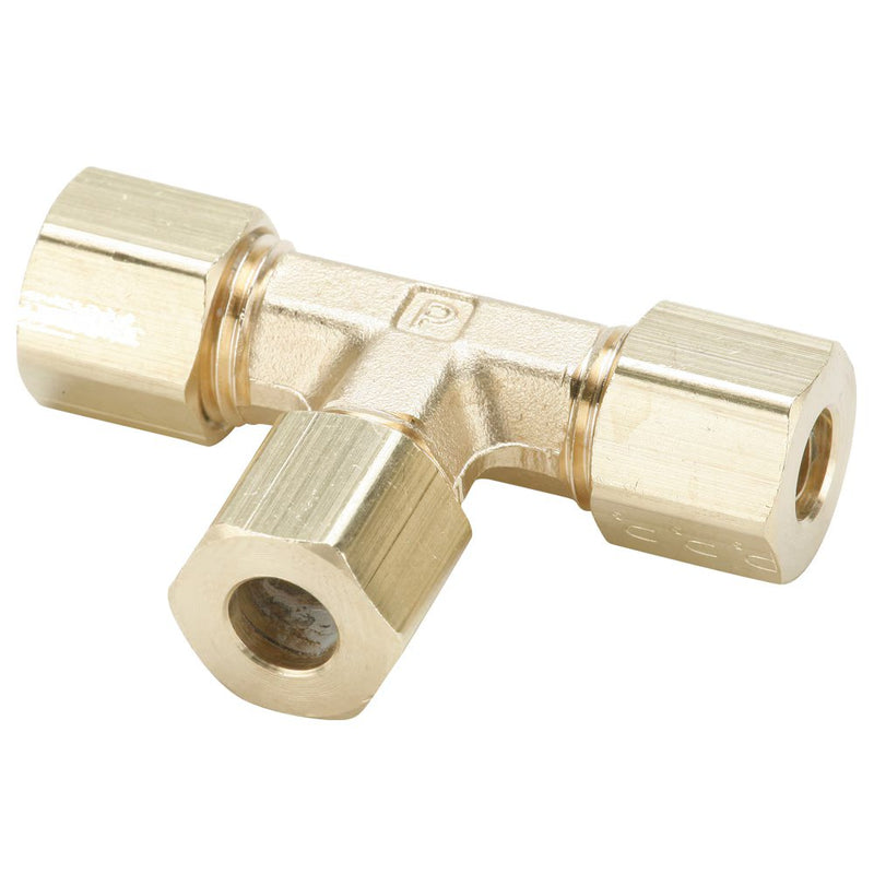 164C-6-4-4 by Parker | Compression Fitting | Union | 3/8 Tube Size 1 x 1/4" Tube Size 2 x 1/4" Tube Size 3 | 2.06" Length | Tee | Brass | Pack of 10