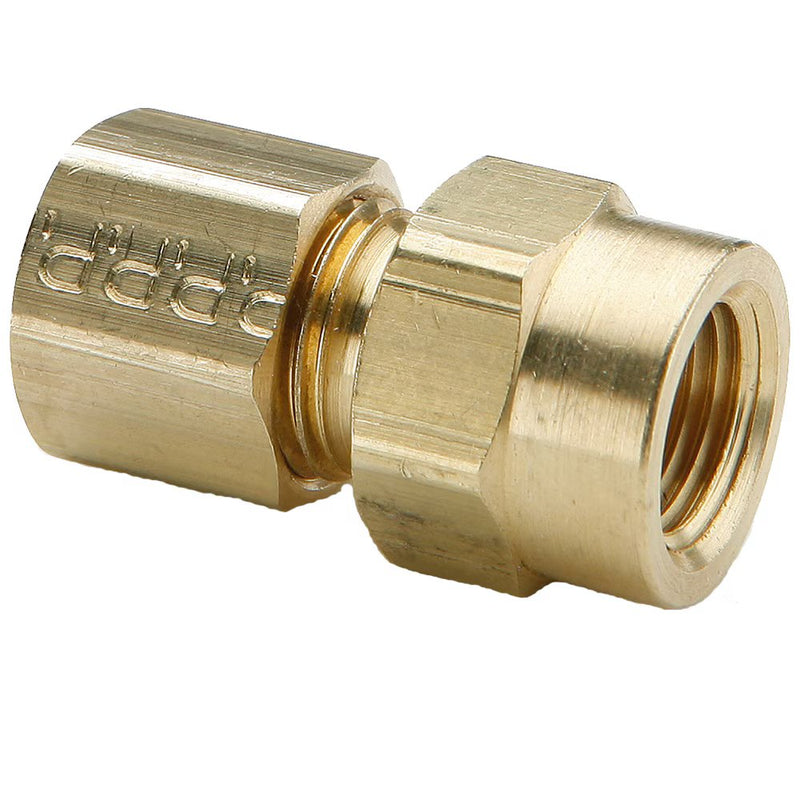 66C-4-4 by Parker | Compression Fitting | 1/4" Tube Size Connector x 1/4" Female Pipe Thread x 7/16" Straight Thread | 11/16" Hex | 1.24" Length | Straight | Brass | Pack of 10