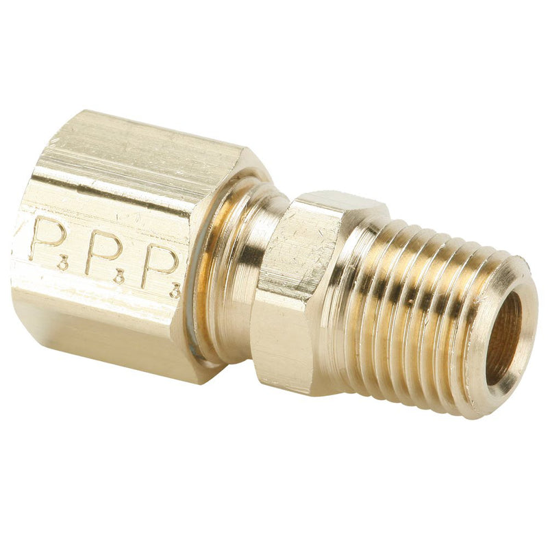 68C-3-4 by Parker | Compression Fitting | 3/16" Tube Size Connector x 1/4" Male Pipe Thread x 3/8" Thread | 9/16" Hex | 1.27" Length | Straight | Brass | Pack of 25