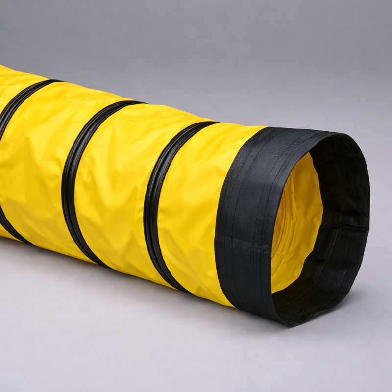 4360240025 by Flexaust | FX-180 Series | Single-ply A/C Ducting | 24" ID | Yellow with black wearstrip | PVC vinyl coated Polyester fabric | 25' Length