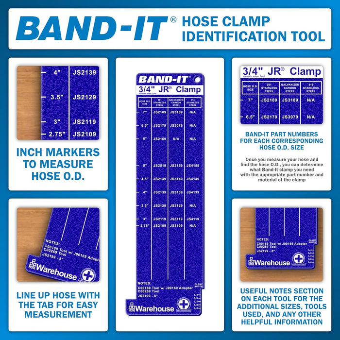 Hose Clamp Identification Tool Kit for Band-It Clamps | 7 Piece Set indicates the correct size for JR, Center Punch, and Ultra-Lok Clamps