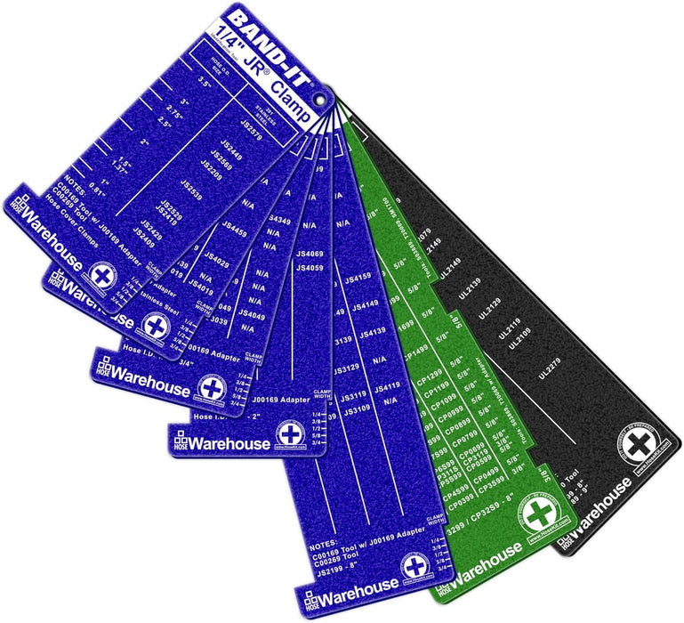 Hose Clamp Identification Tool Kit for Band-It Clamps | 7 Piece Set indicates the correct size for JR, Center Punch, and Ultra-Lok Clamps