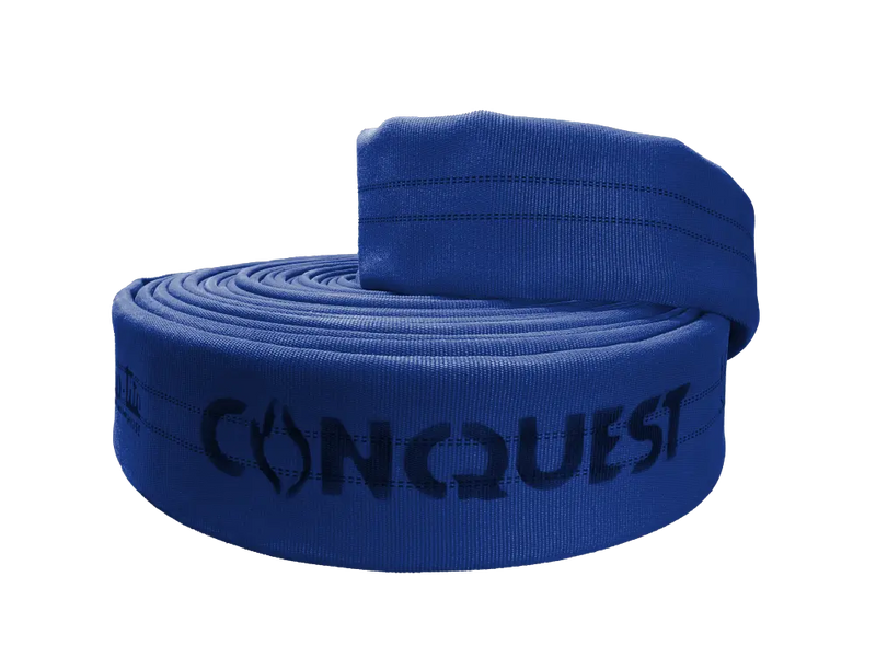 FC60x100B60S by Snap-Tite | CONQUEST Series | Double Jacket Polyester Fire Hose Assembly with Polyurethane Thru-the-Weave | 6" Hose I.D. with 6" Storzs | 300 PSI | Blue Dura-Cote | 100ft Length