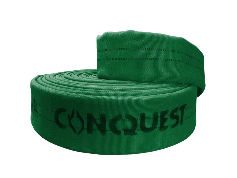 FC50x25G50S by Snap-Tite | CONQUEST Series | Double Jacket Polyester Fire Hose Assembly with Polyurethane Thru-the-Weave | 5" Hose I.D. with 5" Storzs | 300 PSI | Green Dura-Cote | 25ft Length