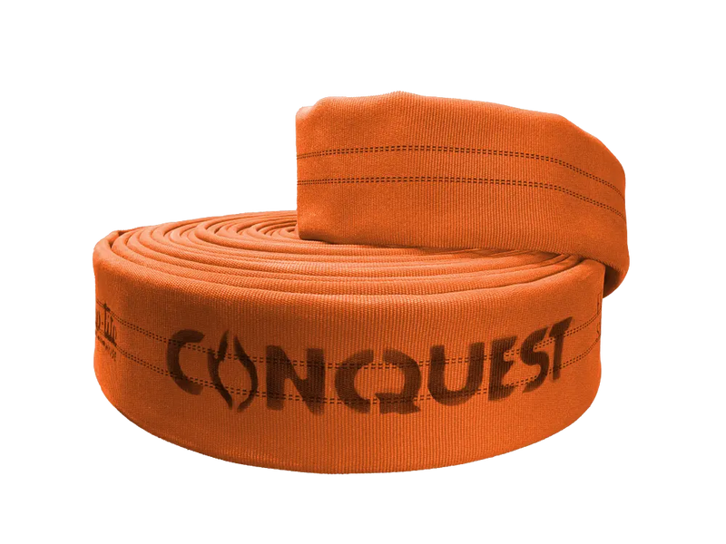 FC40x25O40S by Snap-Tite | CONQUEST Series | Double Jacket Polyester Fire Hose Assembly with Polyurethane Thru-the-Weave | 4" Hose I.D. with 4" Storzs | 300 PSI | Orange Dura-Cote | 25ft Length