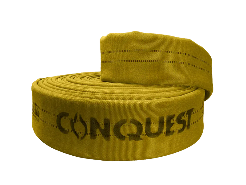 FC40x25Y40S by Snap-Tite | CONQUEST Series | Double Jacket Polyester Fire Hose Assembly with Polyurethane Thru-the-Weave | 4" Hose I.D. with 4" Storzs | 300 PSI | Yellow Dura-Cote | 25ft Length