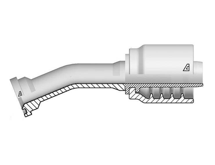 D-2024-C612 Alfagomma by Kuriyama | D Series | One-Piece AlfaCrimp Hydraulic Hose Fitting | SAE J518 | 22.5° Elbow | -20 Hose ID x -24 Code 61 O-Ring Flange | Steel