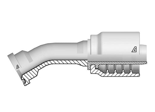 D-1212-C613 Alfagomma by Kuriyama | D Series | One-Piece AlfaCrimp Hydraulic Hose Fitting | SAE J518 | 30° Elbow | -12 Hose ID x -12 Code 61 O-Ring Flange | Steel