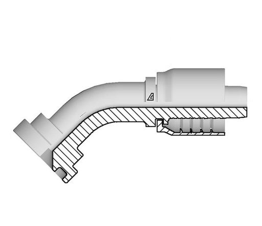D-0812-C614 Alfagomma by Kuriyama | D Series | One-Piece AlfaCrimp Hydraulic Hose Fitting | SAE J518 | 45° Elbow | -08 Hose ID x -12 Code 61 O-Ring Flange | Steel