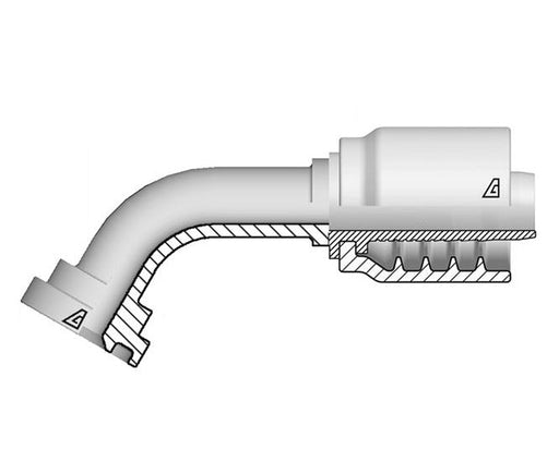 D-1216-C616 Alfagomma by Kuriyama | D Series | One-Piece AlfaCrimp Hydraulic Hose Fitting | SAE J518 | 60° Elbow | -12 Hose ID x -16 Code 61 O-Ring Flange | Steel