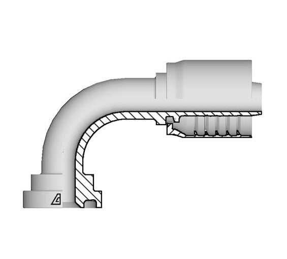 D-2432-C619 Alfagomma by Kuriyama | D Series | One-Piece AlfaCrimp Hydraulic Hose Fitting | SAE J518 | 90° Elbow | -24 Hose ID x -32 Code 61 O-Ring Flange | Steel