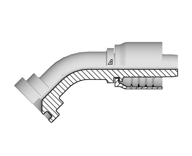 D-2020-C624 Alfagomma by Kuriyama | D Series | One-Piece AlfaCrimp Hydraulic Hose Fitting | SAE J518 | 45° Elbow | -20 Hose ID x -20 Code 62 O-Ring Flange | Steel