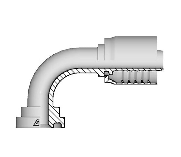 D-2432-C629 Alfagomma by Kuriyama | D Series | One-Piece AlfaCrimp Hydraulic Hose Fitting | SAE J518 | 90° Elbow | -24 Hose ID x -32 Code 62 O-Ring Flange | Steel