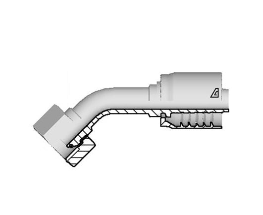 D-2424-FBO4 Alfagomma by Kuriyama | D Series | One-Piece AlfaCrimp Hydraulic Hose Fitting | 45° Elbow | -24 Hose ID x -24 Female BSPP O-Ring Swivel 60° Cone | Steel