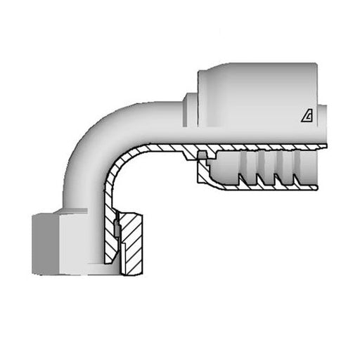 D-0812-FBO9 Alfagomma by Kuriyama | D Series | One-Piece AlfaCrimp Hydraulic Hose Fitting | 90° Elbow | -08 Hose ID x -12 Female BSPP O-Ring Swivel 60° Cone | Steel