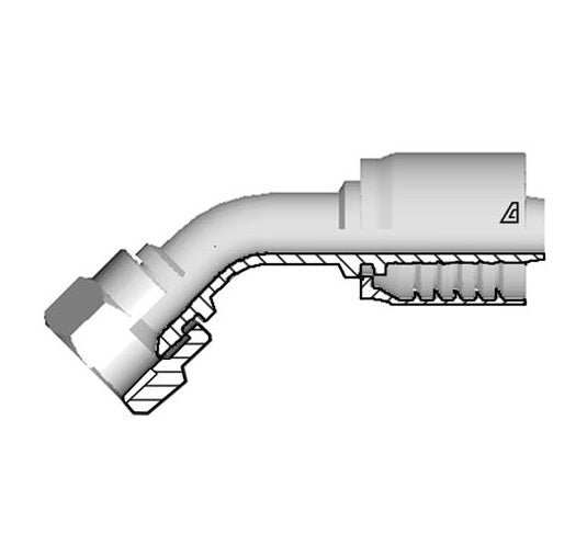 D-0812-FJ45 Alfagomma by Kuriyama | D Series | One-Piece AlfaCrimp Hydraulic Hose Fitting | 45° Elbow | -08 Hose ID x -12 Female JIC 37° Swivel | Steel