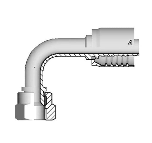 D-1616-FJ9M Alfagomma by Kuriyama | D Series | One-Piece AlfaCrimp Hydraulic Hose Fitting | 90° Elbow | Medium Drop | -16 Hose ID x -16 Female JIC 37° Swivel | Steel