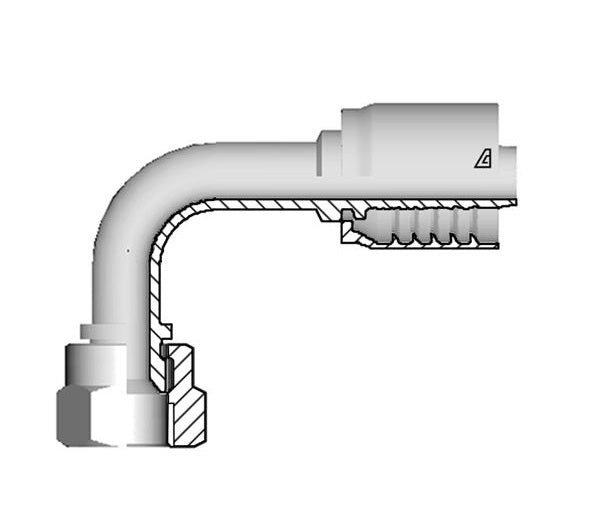 D-0810-FJ9S Alfagomma by Kuriyama | D Series | One-Piece AlfaCrimp Hydraulic Hose Fitting | 90° Elbow | Short Drop | -08 Hose ID x -10 Female JIC 37° Swivel | Steel