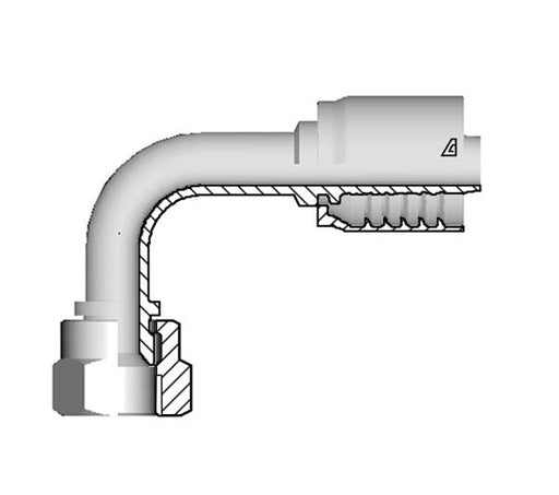 D-1616-FJ9S Alfagomma by Kuriyama | D Series | One-Piece AlfaCrimp Hydraulic Hose Fitting | 90° Elbow | Short Drop | -16 Hose ID x -16 Female JIC 37° Swivel | Steel