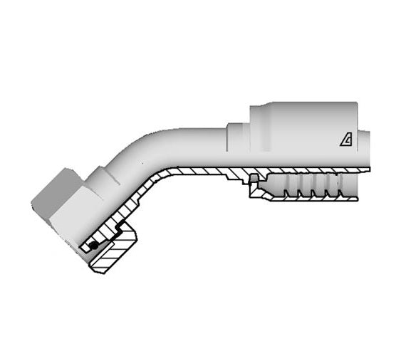 D-2452-FM4L Alfagomma by Kuriyama | D Series | One-Piece AlfaCrimp Hydraulic Hose Fitting | DIN 3865 Light | 45° Elbow | -24 Hose ID x M52 Female Metric Swivel O-Ring 24° Seat | Steel
