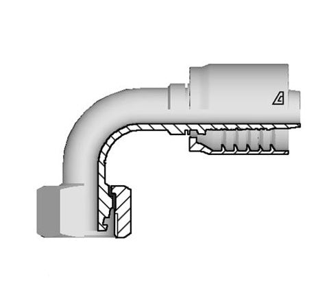 D-0822-FM9L Alfagomma by Kuriyama | D Series | One-Piece AlfaCrimp Hydraulic Hose Fitting | DIN 3865 Light | 90° Elbow | -08 Hose ID x M22 Female Metric Swivel O-Ring 24° Seat | Steel