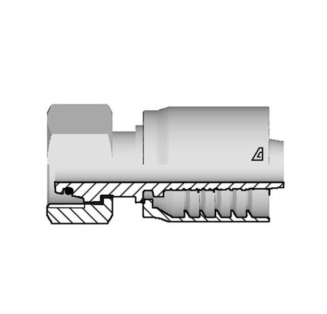 D-0822-FMOL Alfagomma by Kuriyama | D Series | One-Piece AlfaCrimp Hydraulic Hose Fitting | DIN 3865 Light | -08 Hose ID x M22 Female Metric Swivel O-Ring 24° Seat | Steel