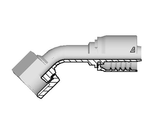 D-2424-FO45 Alfagomma by Kuriyama | D Series | One-Piece AlfaCrimp Hydraulic Hose Fitting | 45° Elbow | -24 Hose ID x -24 Female O-Ring Face Seal | Steel
