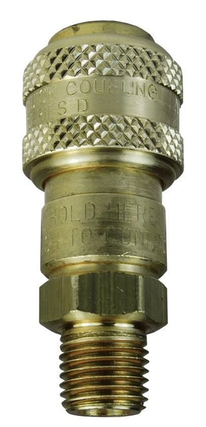 2DBM3-B by Dixon Valve | Pneumatic Quick Disconnect Coupling | D-Series | 3/8" Male BSPT x 1/4" Automatic Industrial Interchange | Socket | Nitrile Seal | Brass