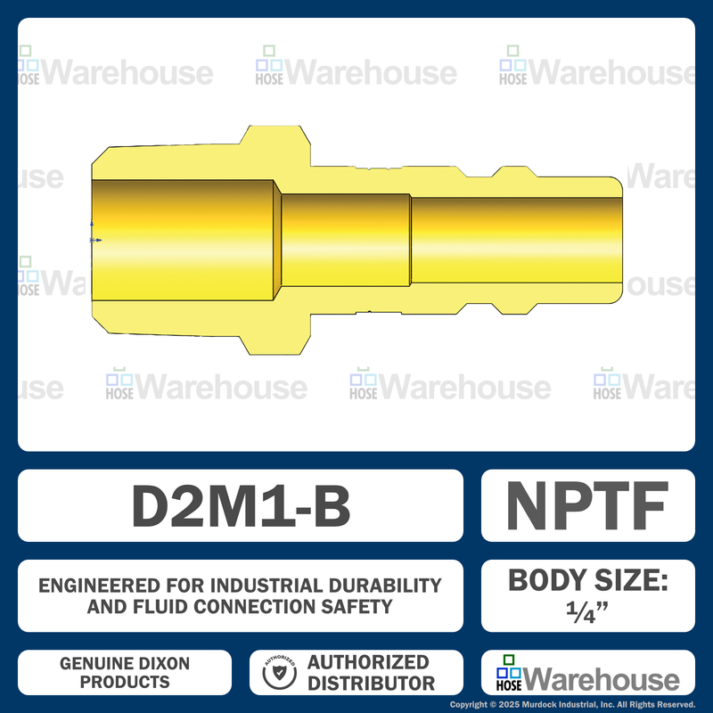 D2M1-B by Dixon Valve | Pneumatic Quick Disconnect Coupling | DF-Series | 1/8" Male NPTF x 1/4" Industrial Interchange | Plug | Brass