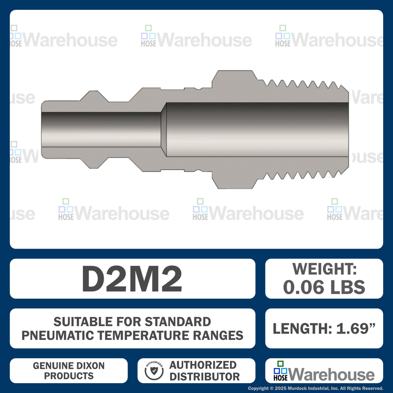 D2M2 by Dixon Valve | Pneumatic Quick Disconnect Coupling | DF-Series | 1/4" Male NPTF x 1/4" Industrial Interchange | Plug | Steel