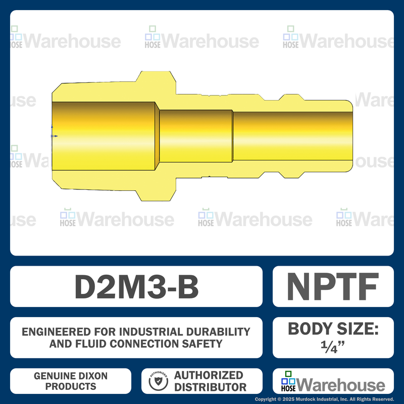 D2M3-B by Dixon Valve | Pneumatic Quick Disconnect Coupling | DF-Series | 3/8" Male NPTF x 1/4" Industrial Interchange | Plug | Brass