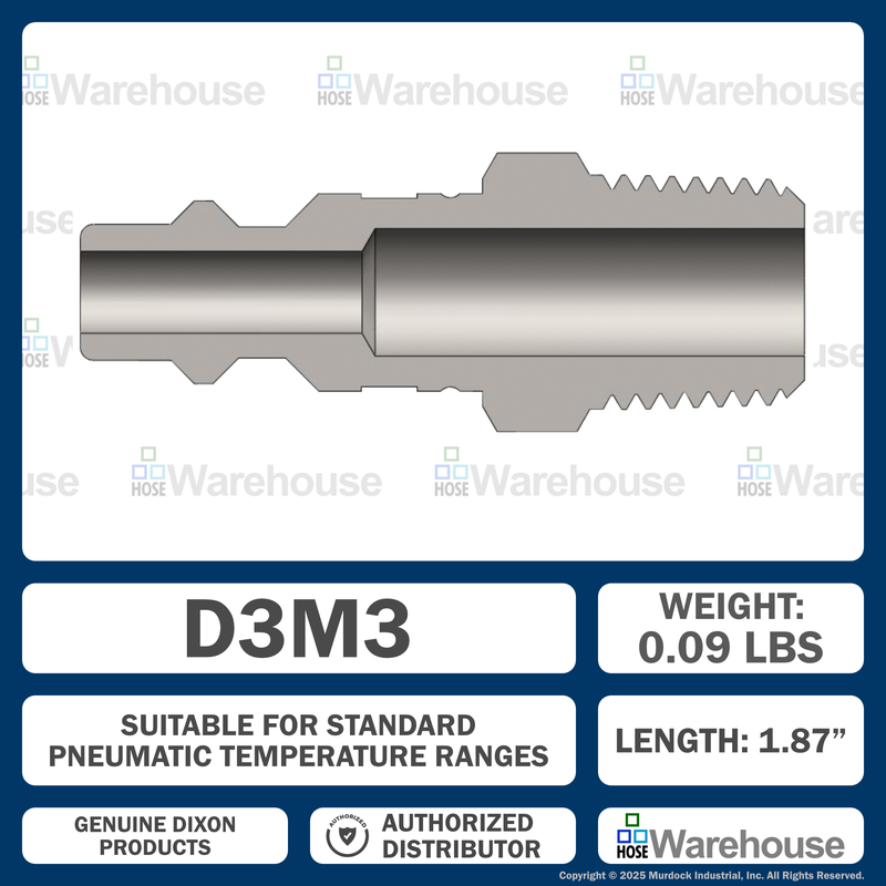 D3M3 by Dixon Valve | Pneumatic Quick Disconnect Coupling | DF-Series | 3/8" Male NPTF x 3/8" Industrial Interchange | Plug | Steel