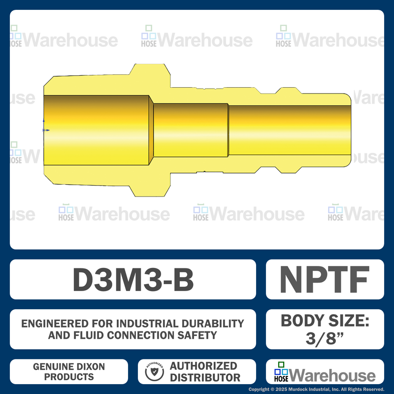 D3M3-B by Dixon Valve | Pneumatic Quick Disconnect Coupling | DF-Series | 3/8" Male NPTF x 3/8" Industrial Interchange | Plug | Brass