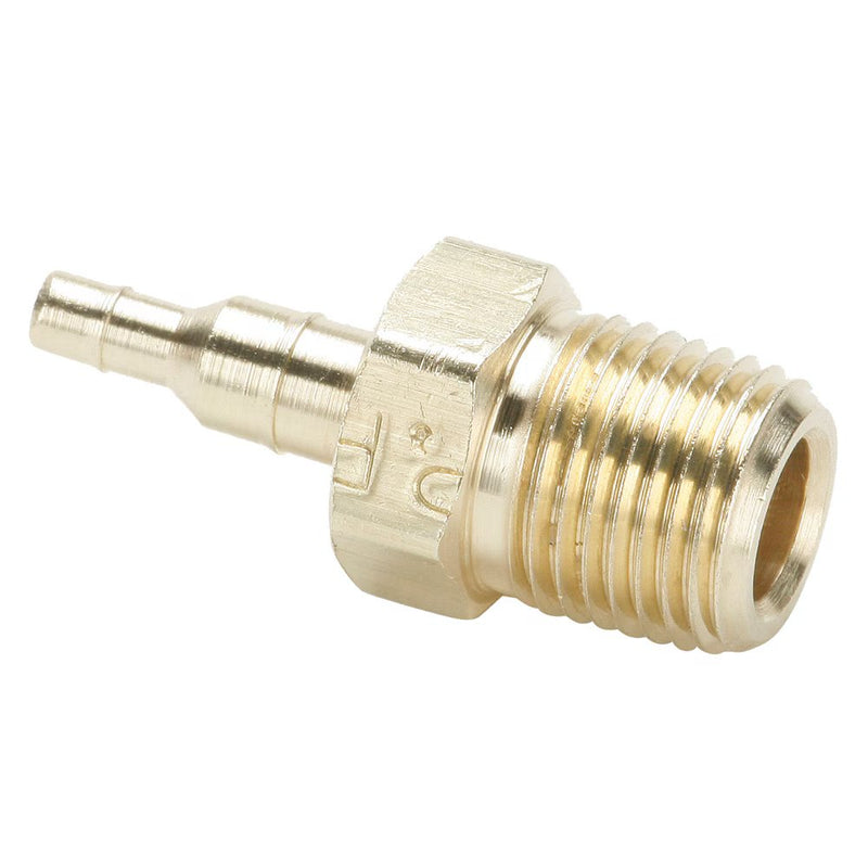 28-4-5/32-2 by Parker | Dubl-Barb® Fittings | 5/32" to 1/4" Tube OD x .096" to .170" Tube ID x 1/8" Male Pipe Thread | 7/16" Hex | 1.07" Length | Straight | Brass | Pack of 100